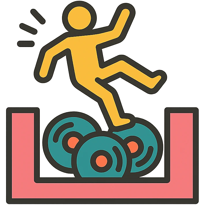 A stick figure falling into a pit full of vinyl records, like a 'Danger Zone' sign emoji