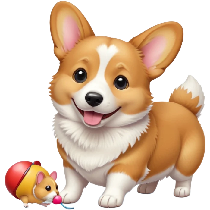 Corgi playing with a mouse emoji