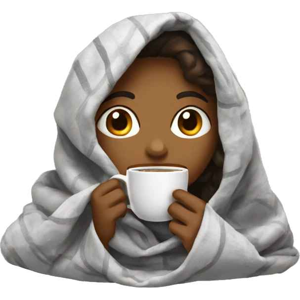 Girl inside a blanket sipping coffe emoji