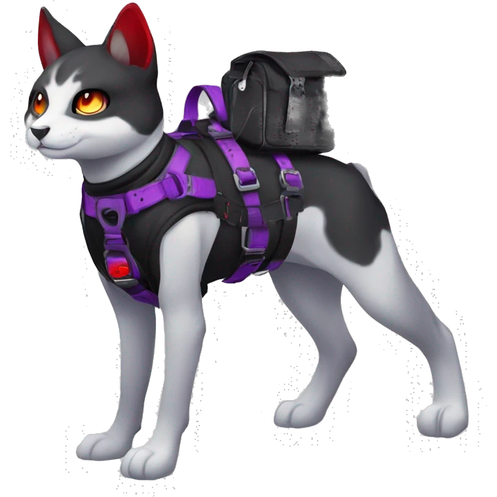 Cute cool dark punk black red purple animal hybrid Fakemon full body techwear collar harness emoji