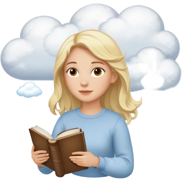 Dreamy, kind, empathetic — like they’re not fully grounded. woman flying in the clouds with a book emoji