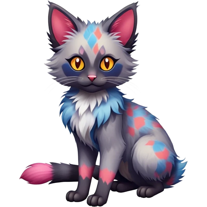 Colorful exotic Fantasy-Ragdoll-Fakémon-Lykoi-feline-hybrid (full body) emoji