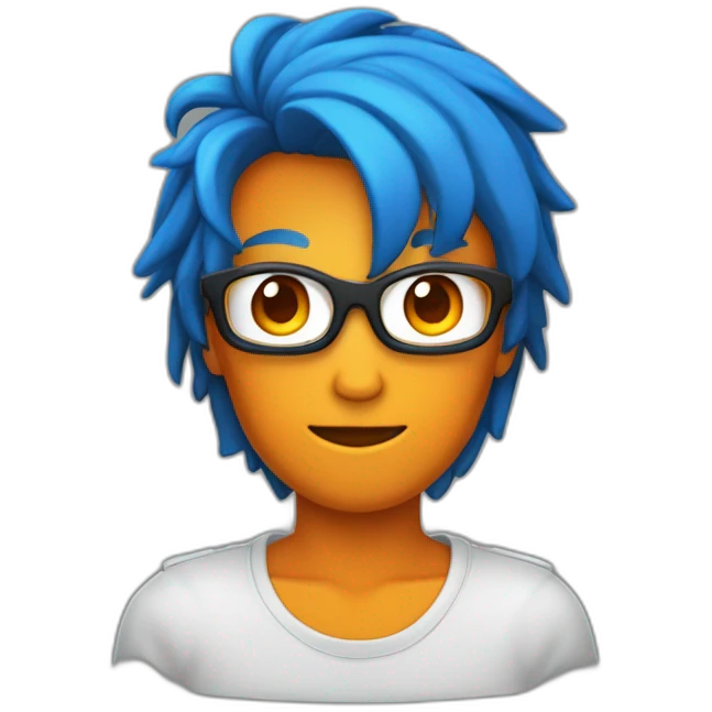 Un mec noir avec des cheveux de couleur bleu et orange moutard sur le visage des symboles doré. Des cornes de bélier orange moutard emoji