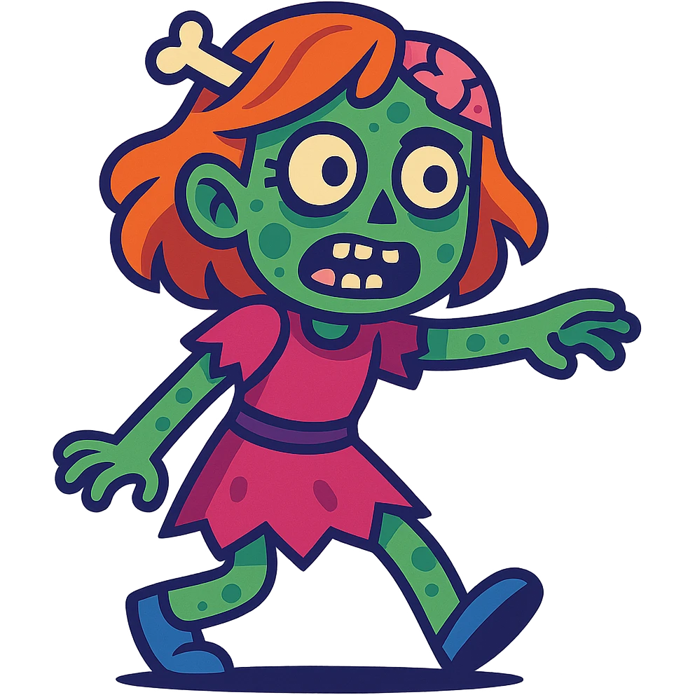 Zombie girl, vibrant toon style emoji