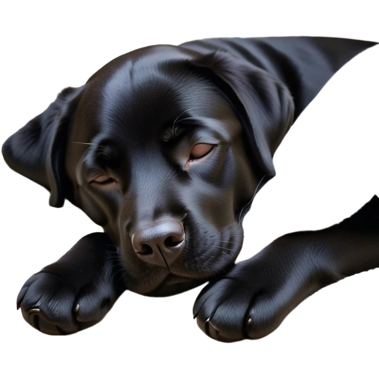 Meme-Worthy Cute Sleeping Black Labrador Portrait Emoji, Head resting peacefully with a contented smile, showcasing a delightfully robust build and a luxuriously soft black Fur, eyes shut in a serene nap, Simplified yet hilariously adorable features, highly detailed, glowing with a soft, drowsy light, high shine, relaxed and utterly lovable, stylized with an air of playful laziness, bright and heartwarming, soft glowing outline, capturing the essence of a comically sleepy companion, so meme-worthy it feels like it could instantly become the next viral sensation of adorable slumber! emoji