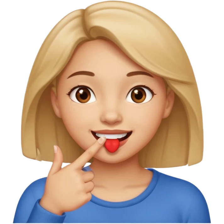 Emoji de una chica con el dedo en la esquina de la boca sonriendo de forma coqueta   emoji