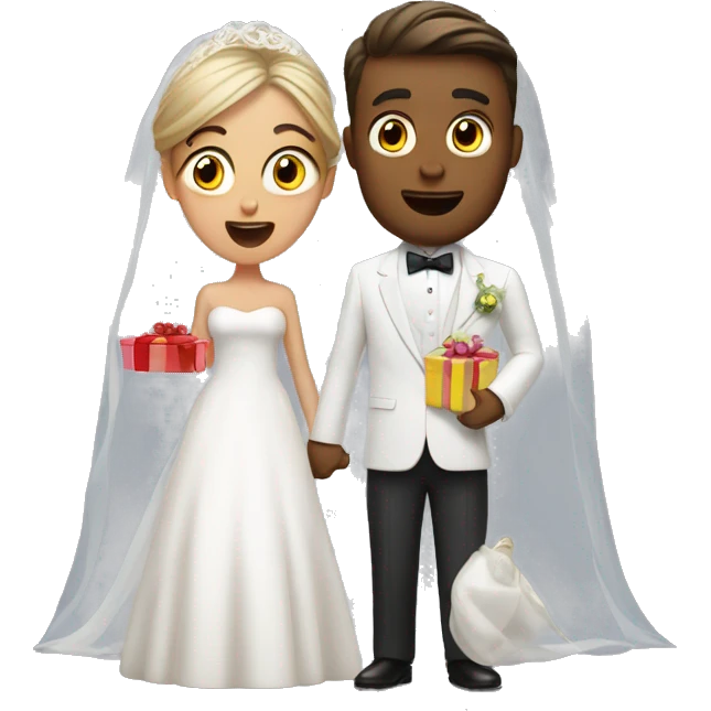 bride and groom shocked with gifts emoji