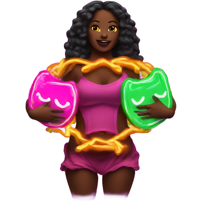 Juicy booty neon sign style emoji
