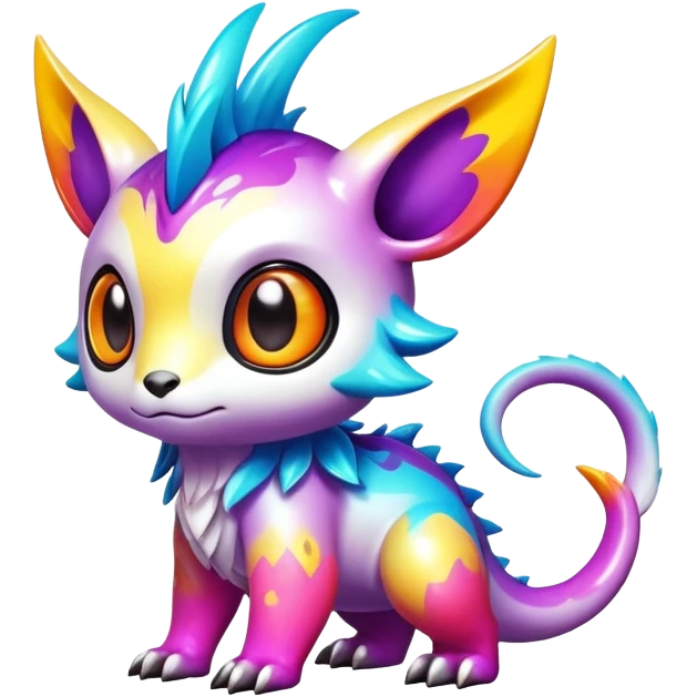 Exotic shiny rare multi-colored epic cute Fakémon-creature, full body, with random markings emoji