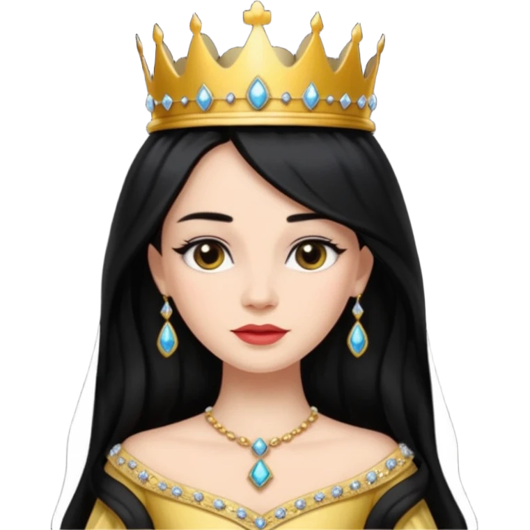 Black long hair queen with crown and luxury dress emoji