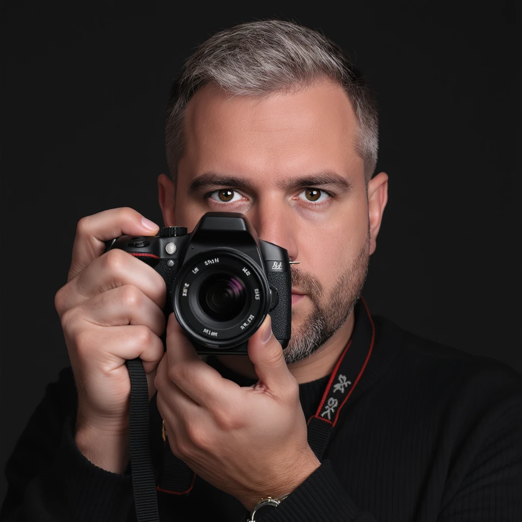realistic portrait  of hand held dslr camera, studio quality, close up emoji