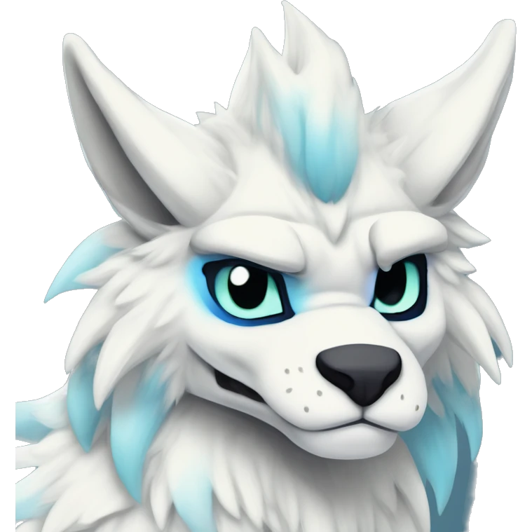 Cute Protogen-vernid-sergal-wickerbeast-fantasy-animal-fursona griffsnuff & LiLaiRa & Falvie full body white and light blue fur sticker emoji