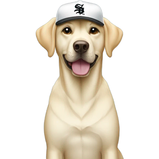Yellow Labrador with a white Sox hat emoji