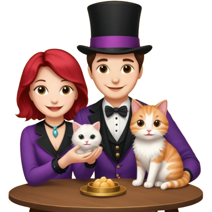 magician couple and their pet cat emoji