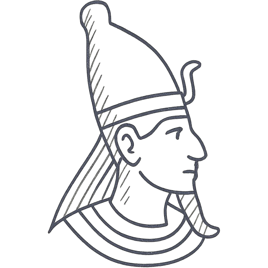 profile view of Osiris's head with pharaoh crown, hand drawn black outlined icon emoji