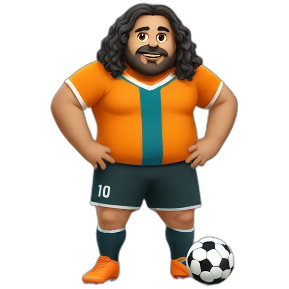 Very Fat arab man with long hair play soccer orange emoji