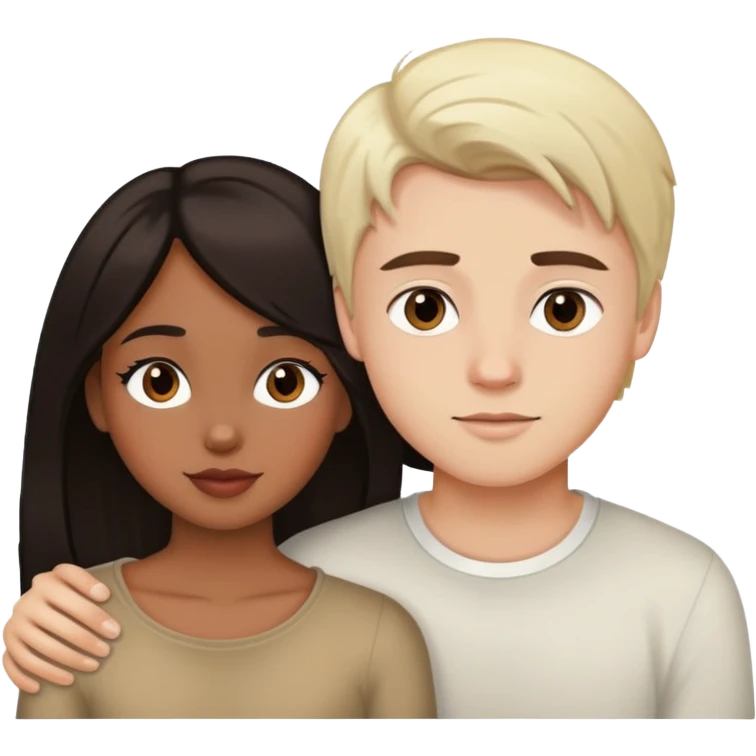 Pretty brown girl dark hair with white blonde boy in love emoji