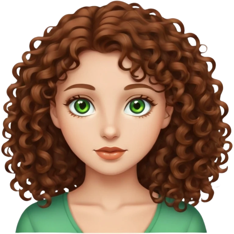 Beautiful girl with brown curly hair and green eyes emoji
