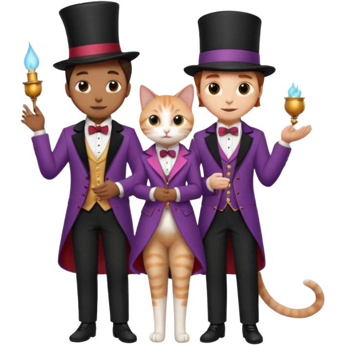 magician couple and their pet cat emoji