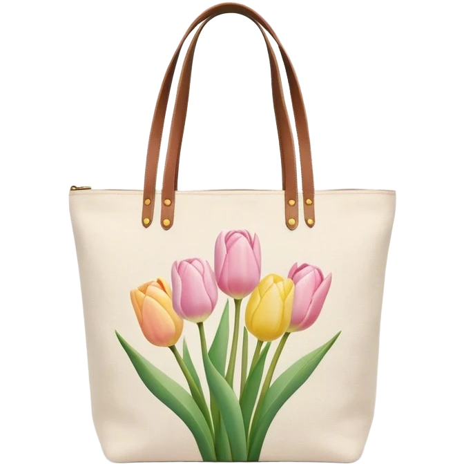 canvas tote bag with pastel tulips emoji