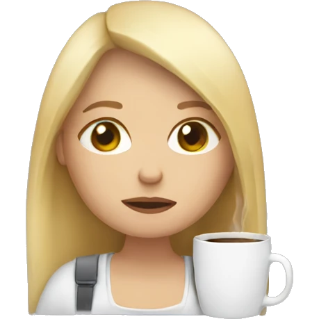 tired blonde girl drinking coffee working on laptop emoji