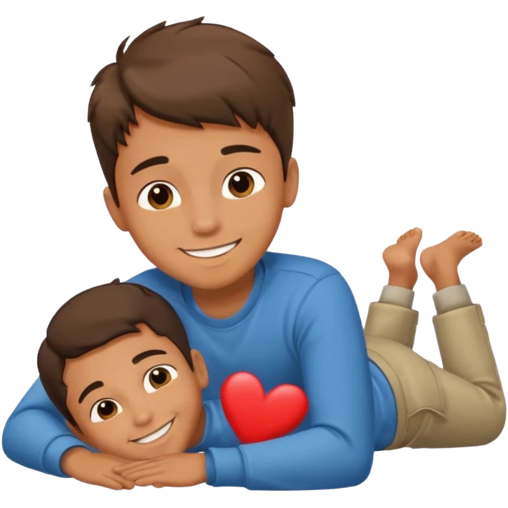 A boy lying down on the floor with love emoji
