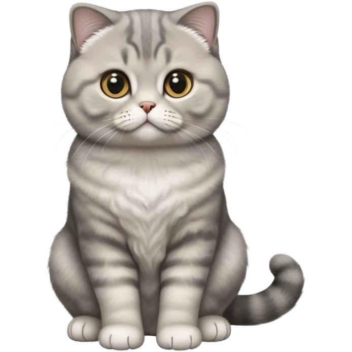 cinematic-[scottish fold cat]-realistic-full-body-sitting-emoji,-tail-curled-playfully-around-its-paws,-head-tilted-dramatically,-fluffy-[grey]-fur,-simplified-yet-realistic-focused-features,-highly-detailed,-glowing-with-an-almost-sarcastic-glow emoji