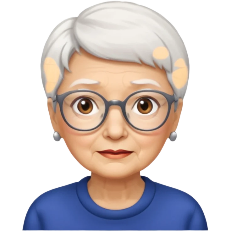 Create me emoji of an old lady. Short white hair to left side. Square glasses. Brown eyes. Rounded bigger face emoji