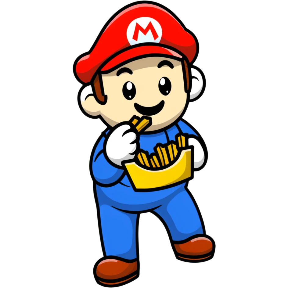 Mario eating french fries emoji