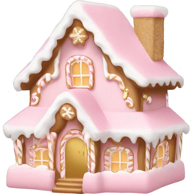 light pink and gold and white gingerbread house emoji