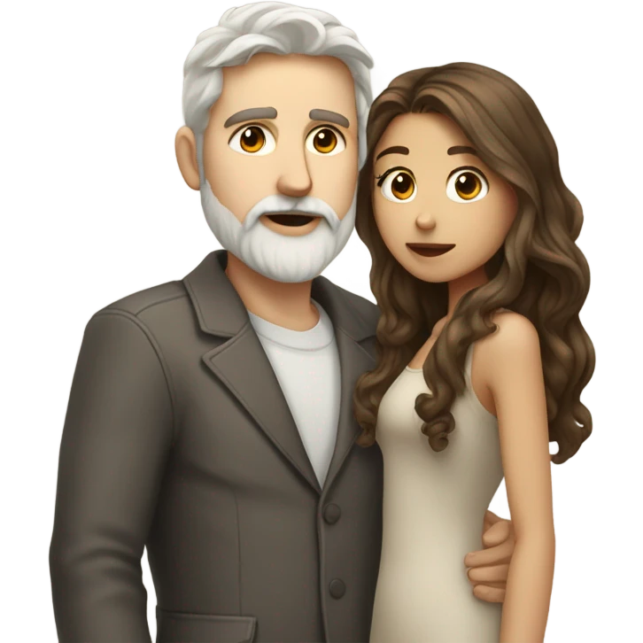 Girl with long dark brown wavy hair kissing tall white boy with light brown hair and light brown and grey beard emoji