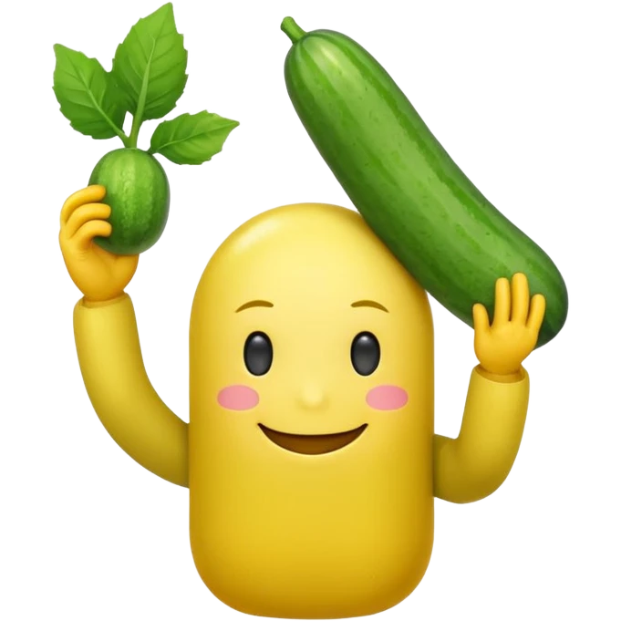Android smiley face yellow body holding a cucumber upwards by his yellow hand emoji