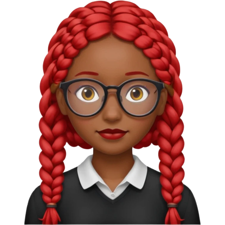 Dark Tan girl with long red plaits and red rmmed  glasses head neck and shoulder shot only emoji