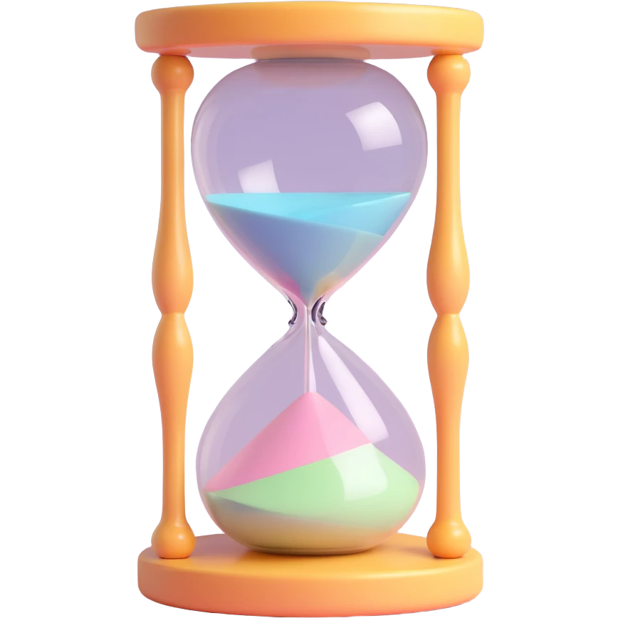 cute 3D hourglass with soft shadows and highlights, rounded shapes, pastel colors, friendly and charming look emoji