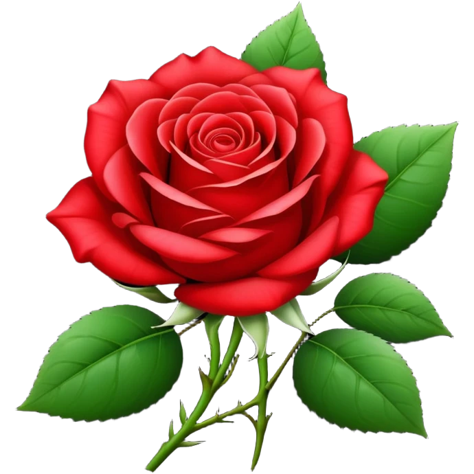 Beautiful red rose flower with lush petals and green leaves emoji