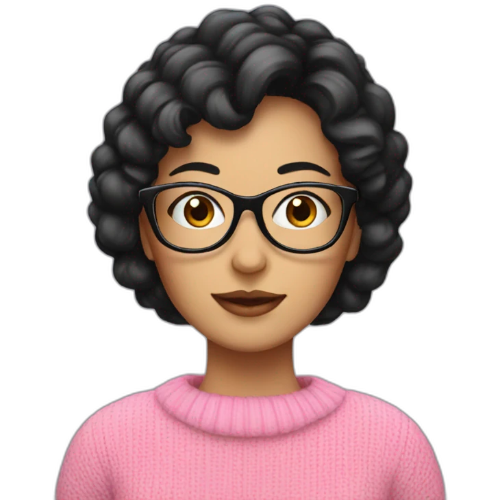 Lady with black hair, glasses, wearing pink jumper,  emoji