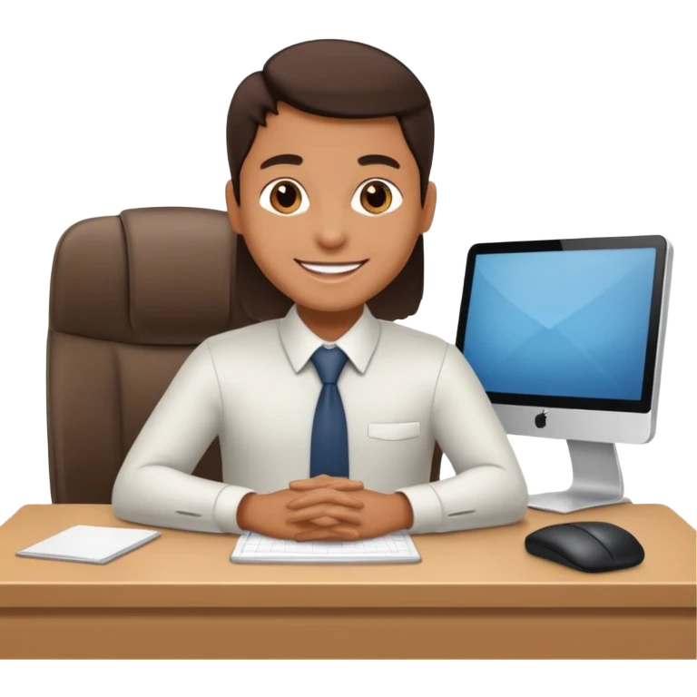 happy employee sitting at a desk emoji