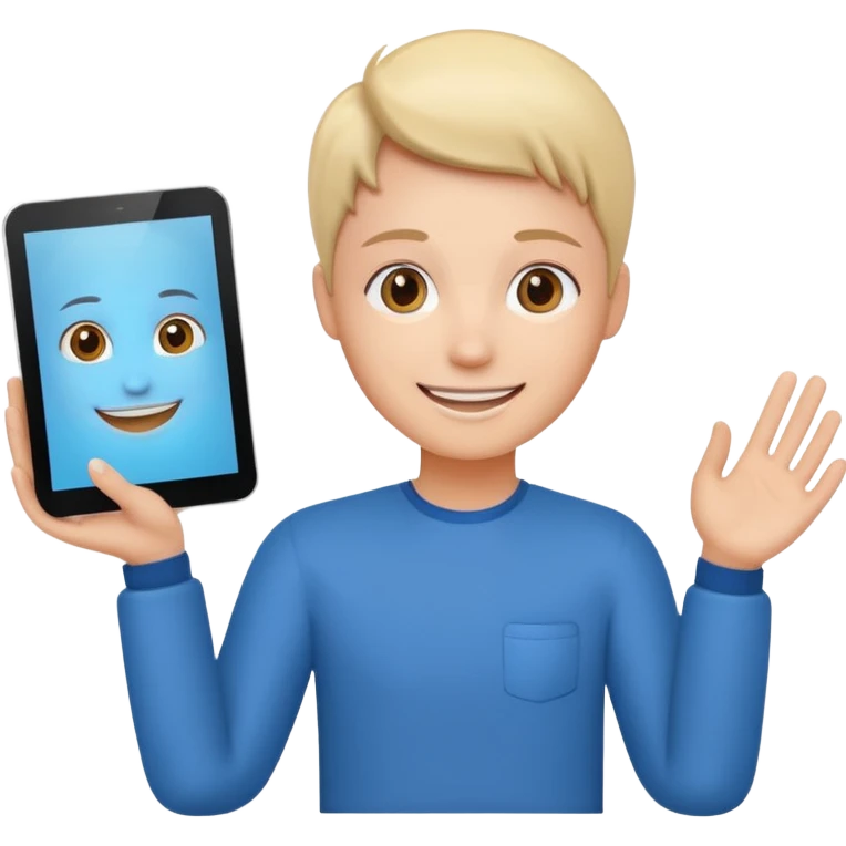 tablet with rounded corners, on the screen an interface and on the screen a person presenting onlince course emoji