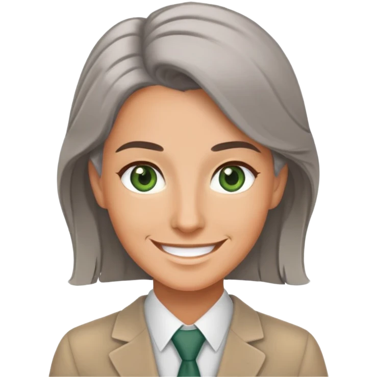 smiling English teacher with airtouch hair and grey-green eyes emoji