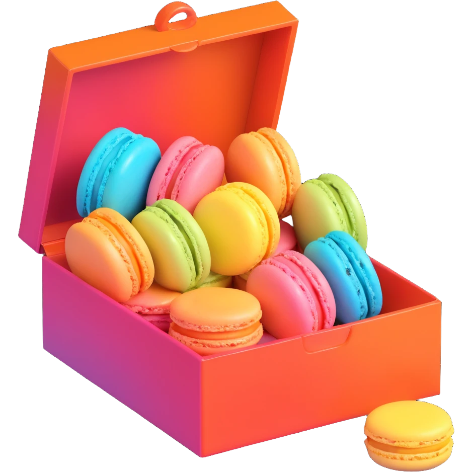 a box of macarons with rainbow colors, vibrant, glossy, playful and modern emoji