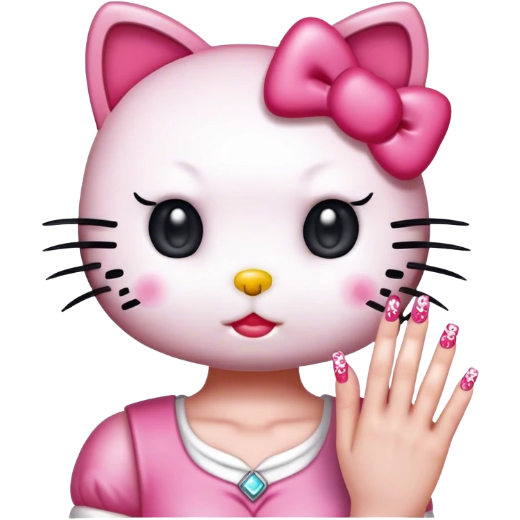 Hello kitty with baddie nails emoji
