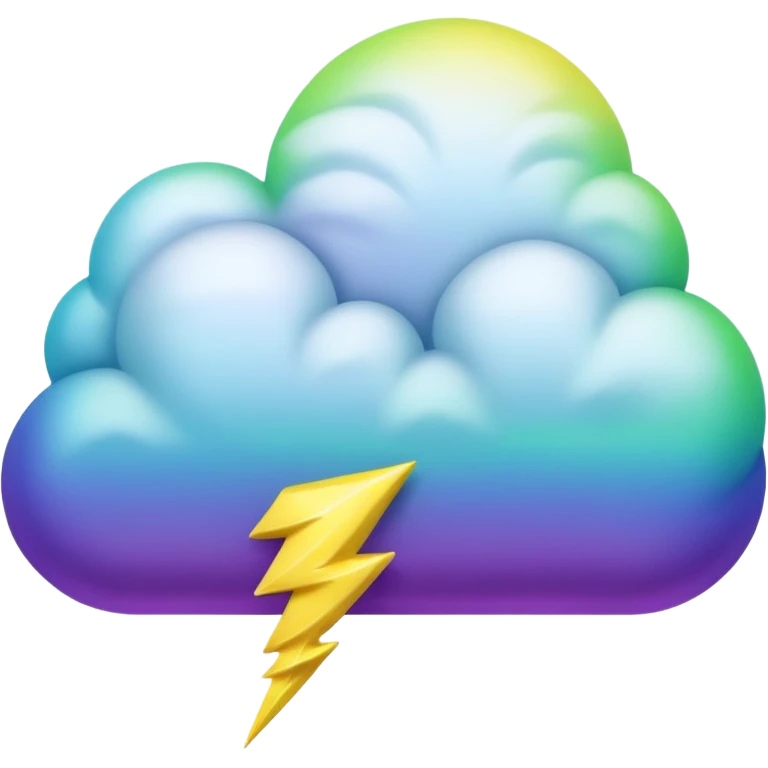 purple and green and blue gradient fluffy cloud with yellow  lightning emoji