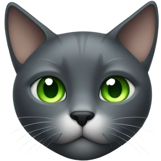 dark grey cat with green eyes and white triangle in the center of the muzzle emoji