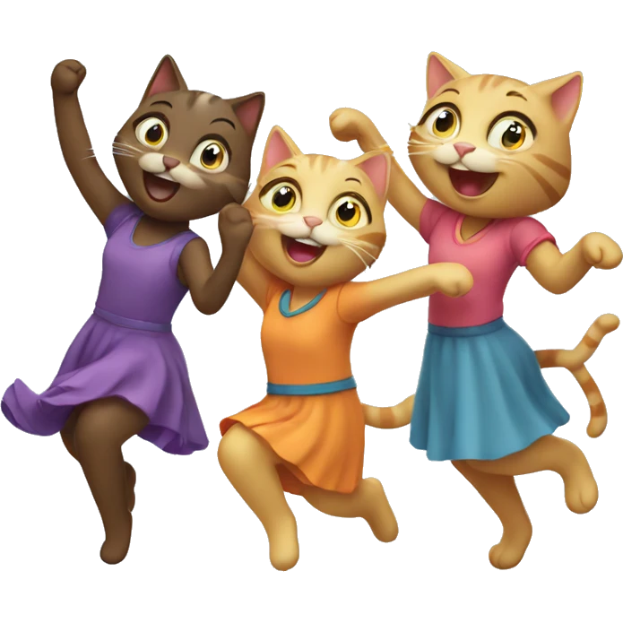 four happy girl cats dancing emoji