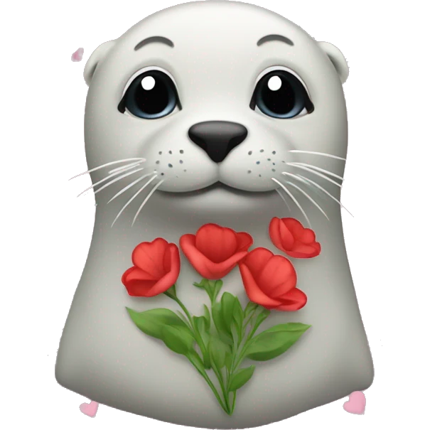Seal with flowers and hearts emoji
