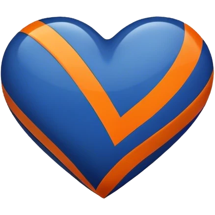 Glossy dark blue heart with straight orange athletic stripes going down the side emoji