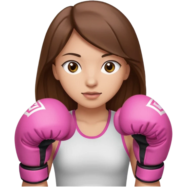 Girl with long brown hair brown eyes light skin wearing boxing pink boxing gloves emoji