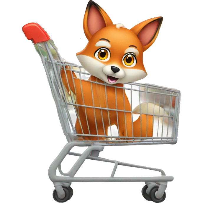 cute fox with trolley supermarket emoji