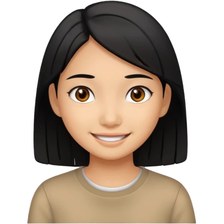 very tan Asian girl with black hair and dark brown eyes, smiling emoji