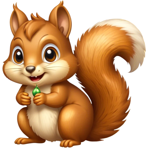 Cinematic Cheeky Squirrel Portrait Emoji, Head cocked to one side with a cheeky smirk and sparkling, impish eyes, featuring a compact, agile form with a luxuriously bushy tail and perky ears, Simplified yet remarkably expressive features, highly detailed, glowing with a playful, golden glow, high shine, mischievous and lively, stylized with an air of woodland naughtiness, soft glowing outline, capturing the essence of a cheeky squirrel that seems poised to leap out of the screen with a fun-loving attitude! emoji